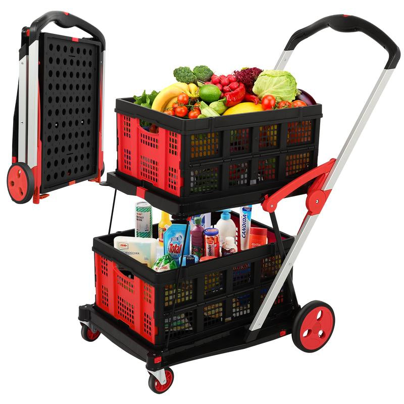 Utility Cart, Folding Shopping Cart, Multi-Functional Collapsible Cart, Grocery Cart on Wheels Foldable with Storage Crate,Camping Cart Carrying Transport Multi-Purpose Large Capacity Utility Wagon Personal