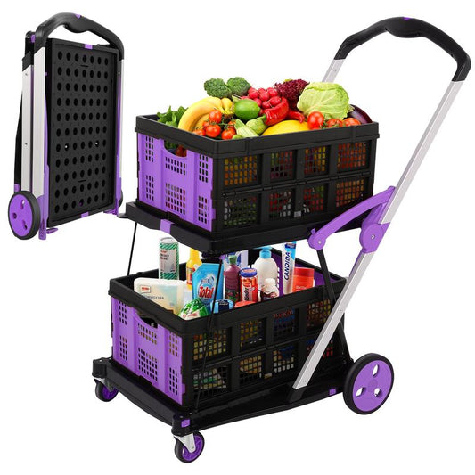 Utility Cart, Folding Shopping Cart, Multi-Functional Collapsible Cart, Grocery Cart on Wheels Foldable with Storage Crate,Camping Cart Carrying Transport Multi-Purpose Large Capacity Utility Wagon Personal