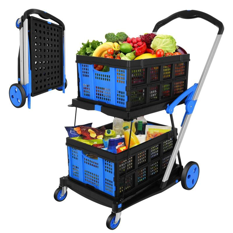 Utility Cart, Folding Shopping Cart, Multi-Functional Collapsible Cart, Grocery Cart on Wheels Foldable with Storage Crate,Camping Cart Carrying Transport Multi-Purpose Large Capacity Utility Wagon Personal