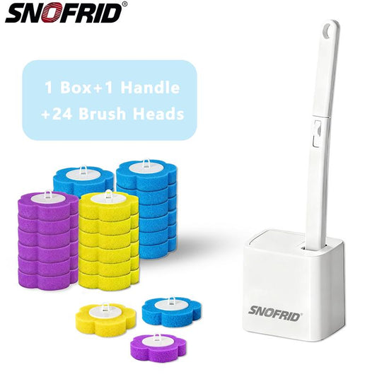 Snofrid Disposable Toilet Brush, Toilet Bowl Wand Holder Set with 24PCS Cleaner Refills, Bathroom Cleaning System for Sink Bathtub Drain Wash Basin UrinalοΌWall-Mount Scrubbing Toilet Brush Bathroom Cleaning Kit