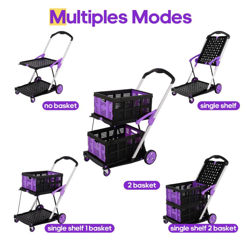 Utility Cart, Folding Shopping Cart, Multi-Functional Collapsible Cart, Grocery Cart on Wheels Foldable with Storage Crate,Camping Cart Carrying Transport Multi-Purpose Large Capacity Utility Wagon Personal