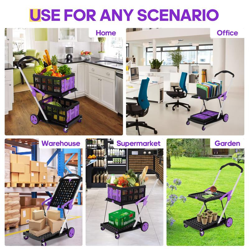 Utility Cart, Folding Shopping Cart, Multi-Functional Collapsible Cart, Grocery Cart on Wheels Foldable with Storage Crate,Camping Cart Carrying Transport Multi-Purpose Large Capacity Utility Wagon Personal