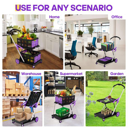 Utility Cart, Folding Shopping Cart, Multi-Functional Collapsible Cart, Grocery Cart on Wheels Foldable with Storage Crate,Camping Cart Carrying Transport Multi-Purpose Large Capacity Utility Wagon Personal