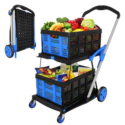 Utility Cart, Folding Shopping Cart, Multi-Functional Collapsible Cart, Grocery Cart on Wheels Foldable with Storage Crate,Camping Cart Carrying Transport Multi-Purpose Large Capacity Utility Wagon Personal