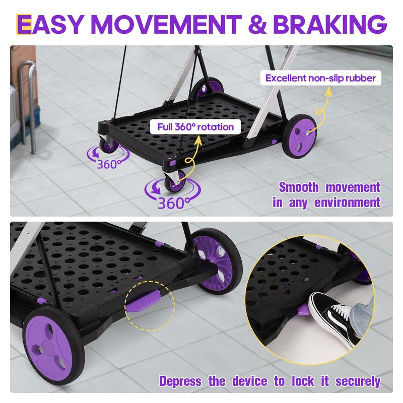 Utility Cart, Folding Shopping Cart, Multi-Functional Collapsible Cart, Grocery Cart on Wheels Foldable with Storage Crate,Camping Cart Carrying Transport Multi-Purpose Large Capacity Utility Wagon Personal