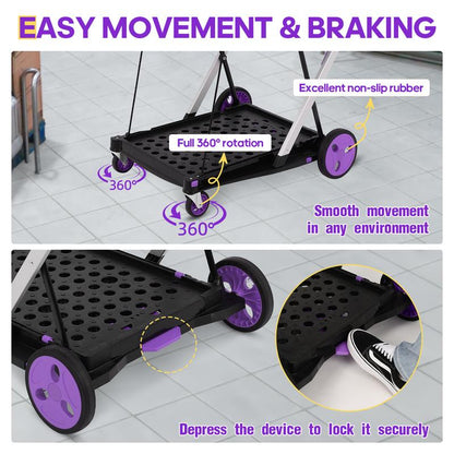 Utility Cart, Folding Shopping Cart, Multi-Functional Collapsible Cart, Grocery Cart on Wheels Foldable with Storage Crate,Camping Cart Carrying Transport Multi-Purpose Large Capacity Utility Wagon Personal
