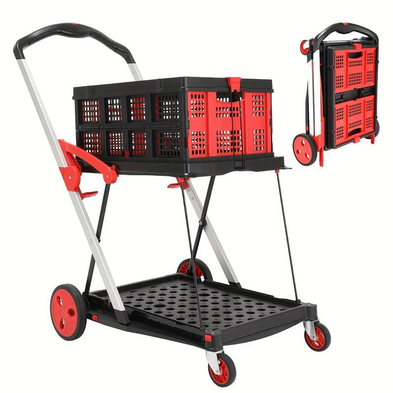 Utility Cart, Folding Shopping Cart, Multi-Functional Collapsible Cart, Grocery Cart on Wheels Foldable with Storage Crate,Camping Cart Carrying Transport Multi-Purpose Large Capacity Utility Wagon Personal