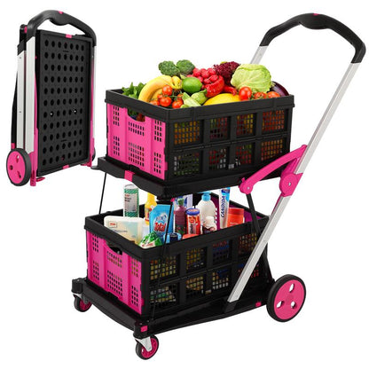 Utility Cart, Folding Shopping Cart, Multi-Functional Collapsible Cart, Grocery Cart on Wheels Foldable with Storage Crate,Camping Cart Carrying Transport Multi-Purpose Large Capacity Utility Wagon Personal