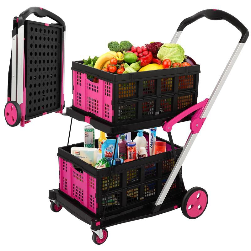 Utility Cart, Folding Shopping Cart, Multi-Functional Collapsible Cart, Grocery Cart on Wheels Foldable with Storage Crate,Camping Cart Carrying Transport Multi-Purpose Large Capacity Utility Wagon Personal