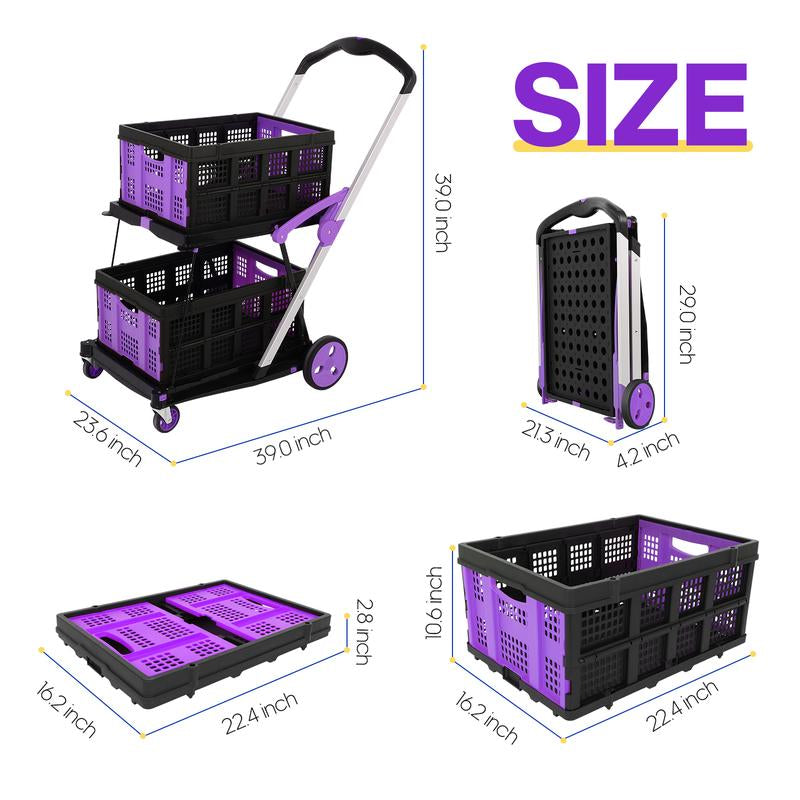 Utility Cart, Folding Shopping Cart, Multi-Functional Collapsible Cart, Grocery Cart on Wheels Foldable with Storage Crate,Camping Cart Carrying Transport Multi-Purpose Large Capacity Utility Wagon Personal