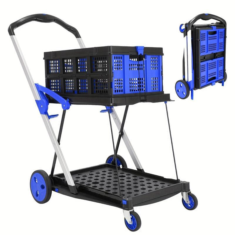 Utility Cart, Folding Shopping Cart, Multi-Functional Collapsible Cart, Grocery Cart on Wheels Foldable with Storage Crate,Camping Cart Carrying Transport Multi-Purpose Large Capacity Utility Wagon Personal